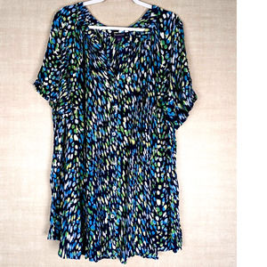 Roaman's Women's V-Neck Calico Print Flowy Tunic Plus Size Blouse 22W